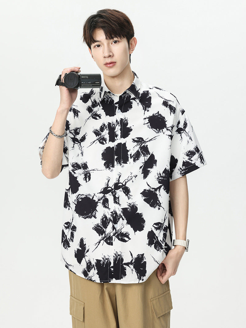 Unisex Retro Floral Shirt – 2025 Hong Kong Style Loose