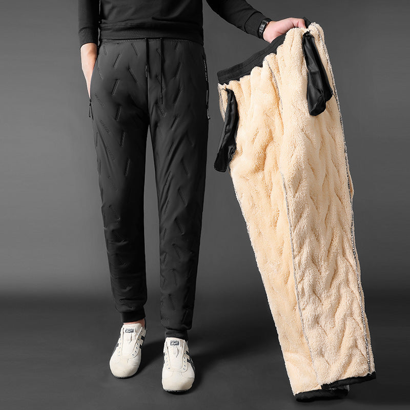 Waterproof Lambskin Warm Pants Men Winter