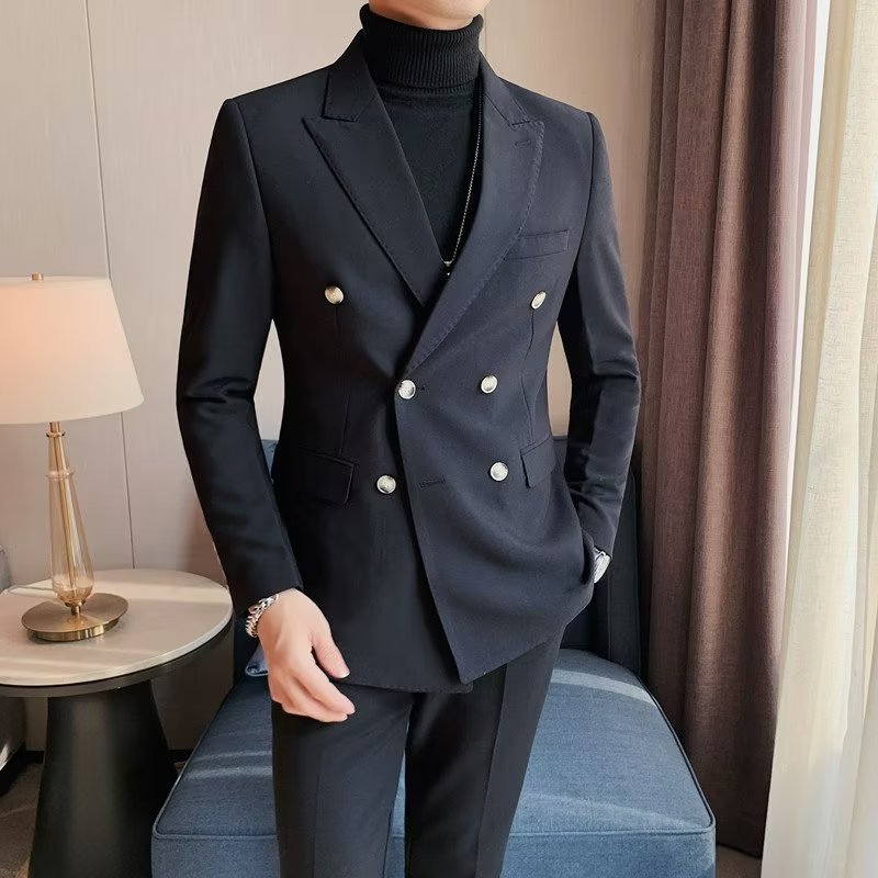Men’s Double-Breasted Slim Suit Jacket – British Business