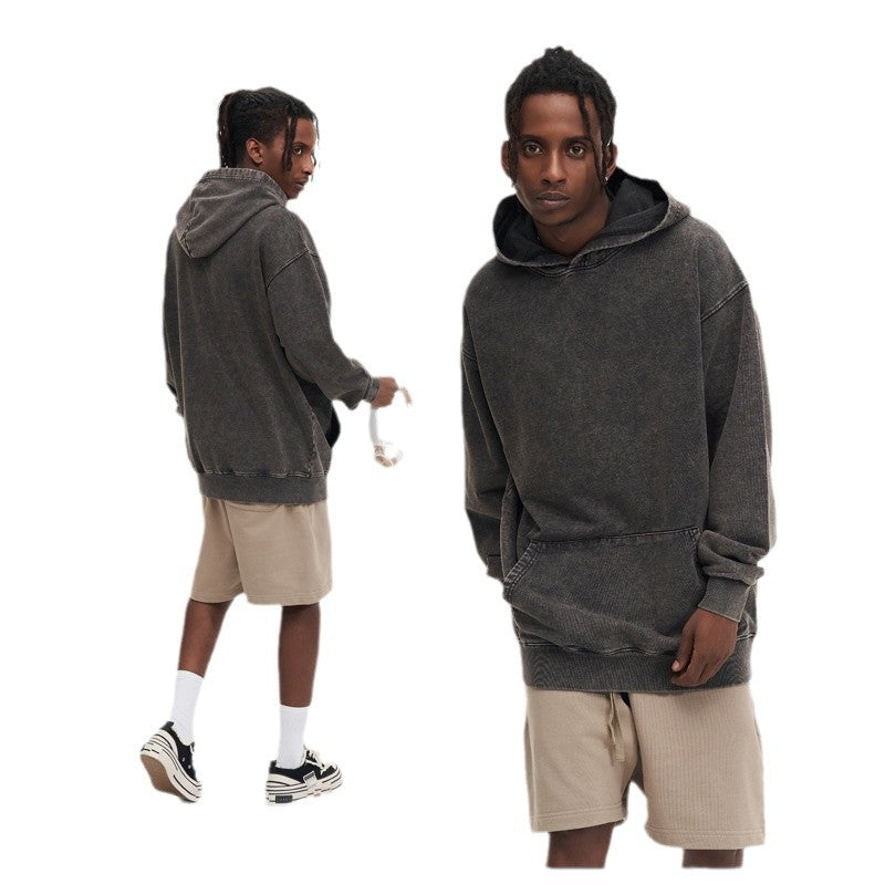 450g Heavyweight Pure Cotton Washed Vintage Hooded Sweatshirt Men
