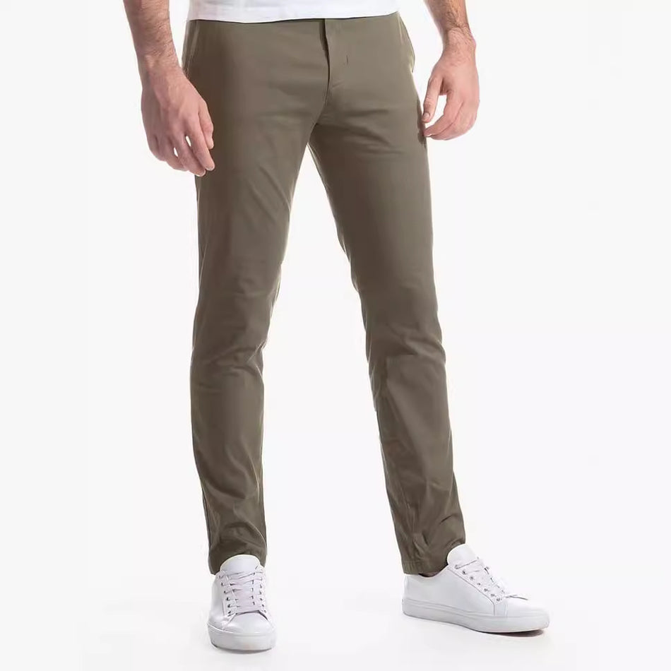 Men’s Cotton Business Pants – Straight Twill High-Elastic