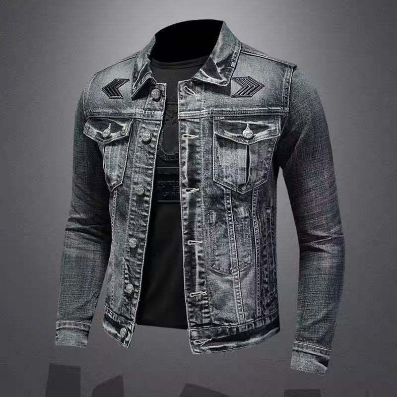 Men's Slim Denim Jacket Spring Autumn Retro Motorcycle Coat