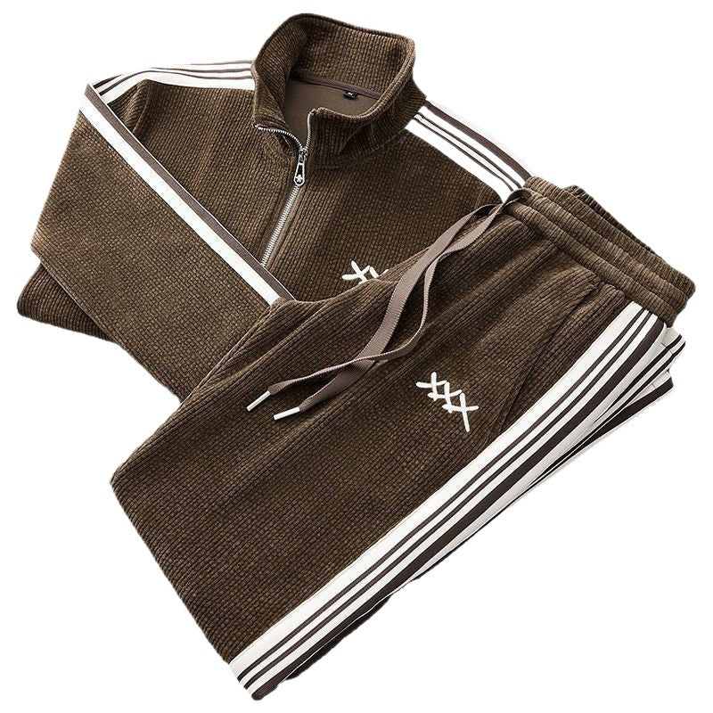 Men’s Autumn & Winter Sports Suit – Zipper Stand Collar Jacket & Pants Set