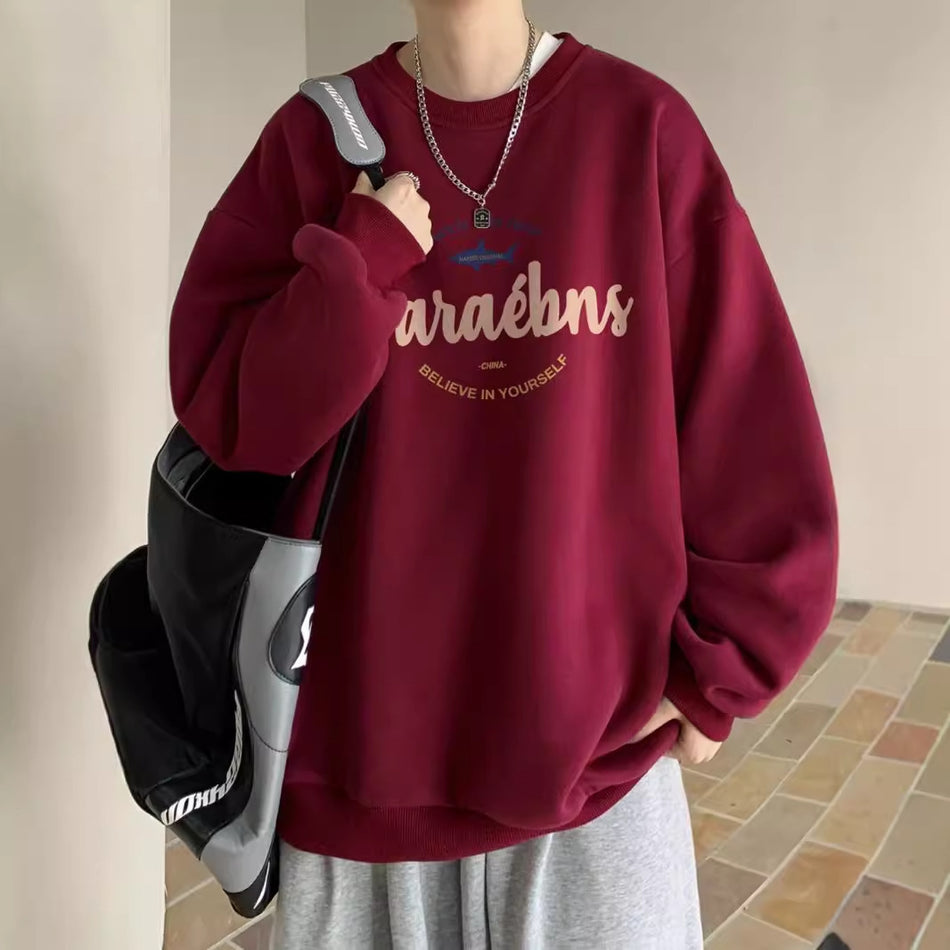 Men’s Wine Red Sweatshirt – Oversize American Style Pullover