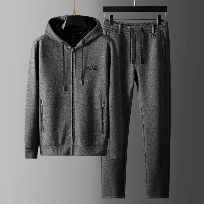 Men’s Hooded Sports Suit – Autumn Velvet Sweatshirt & Straight Pants Set