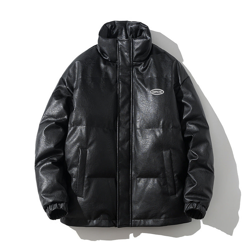 Men’s PU Leather Bread Jacket – Winter Short Cotton-Padded