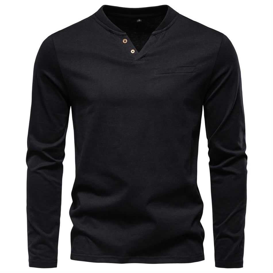 Men’s V-Neck Long Sleeve T-Shirt – Slim Cotton Top
