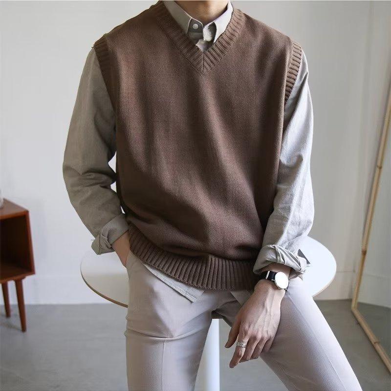 Sleeveless Sweater – Trendy V-Neck Knit Vest for Men