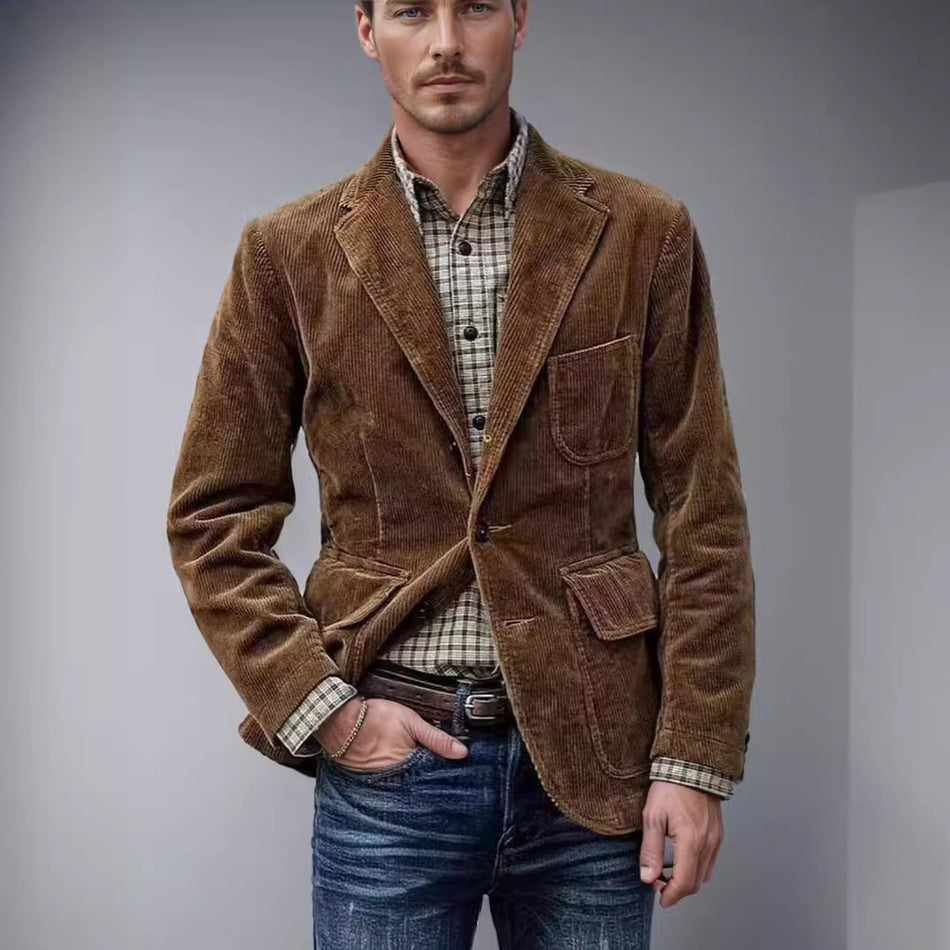 Corduroy Men’s Suit Jacket – European & American Style