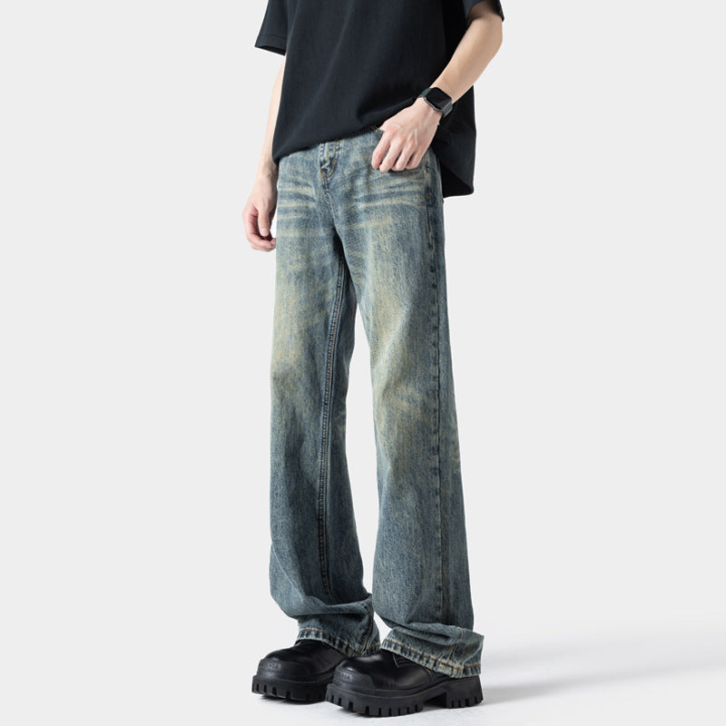 Men’s Retro Blue Jeans – Loose Flared Spring Casual Pants