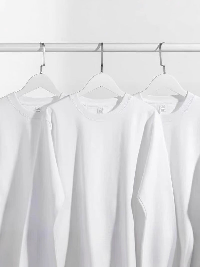 Unisex 300g Xinjiang Cotton Long-Sleeve Loose White T-Shirt