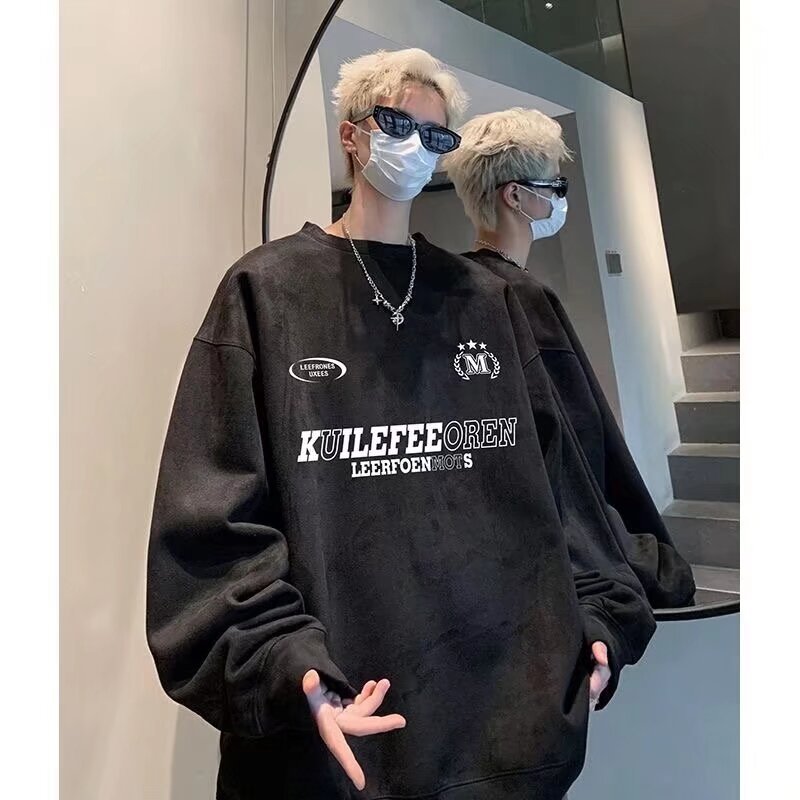 Men’s Retro American Style Sweatshirt – Loose Round Neck
