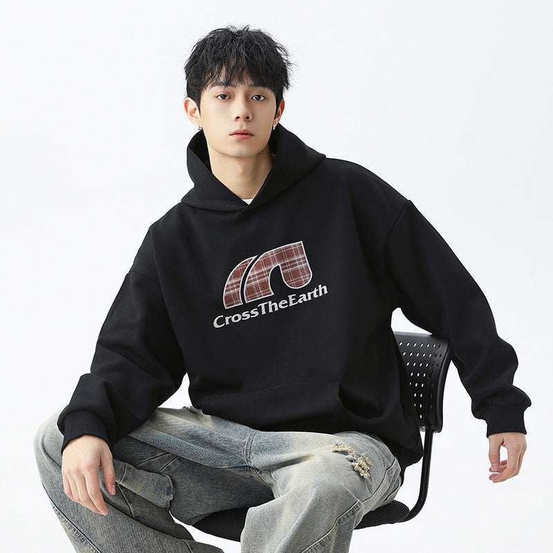 Men’s American Retro Plaid Print Loose Hooded Sweatshirt