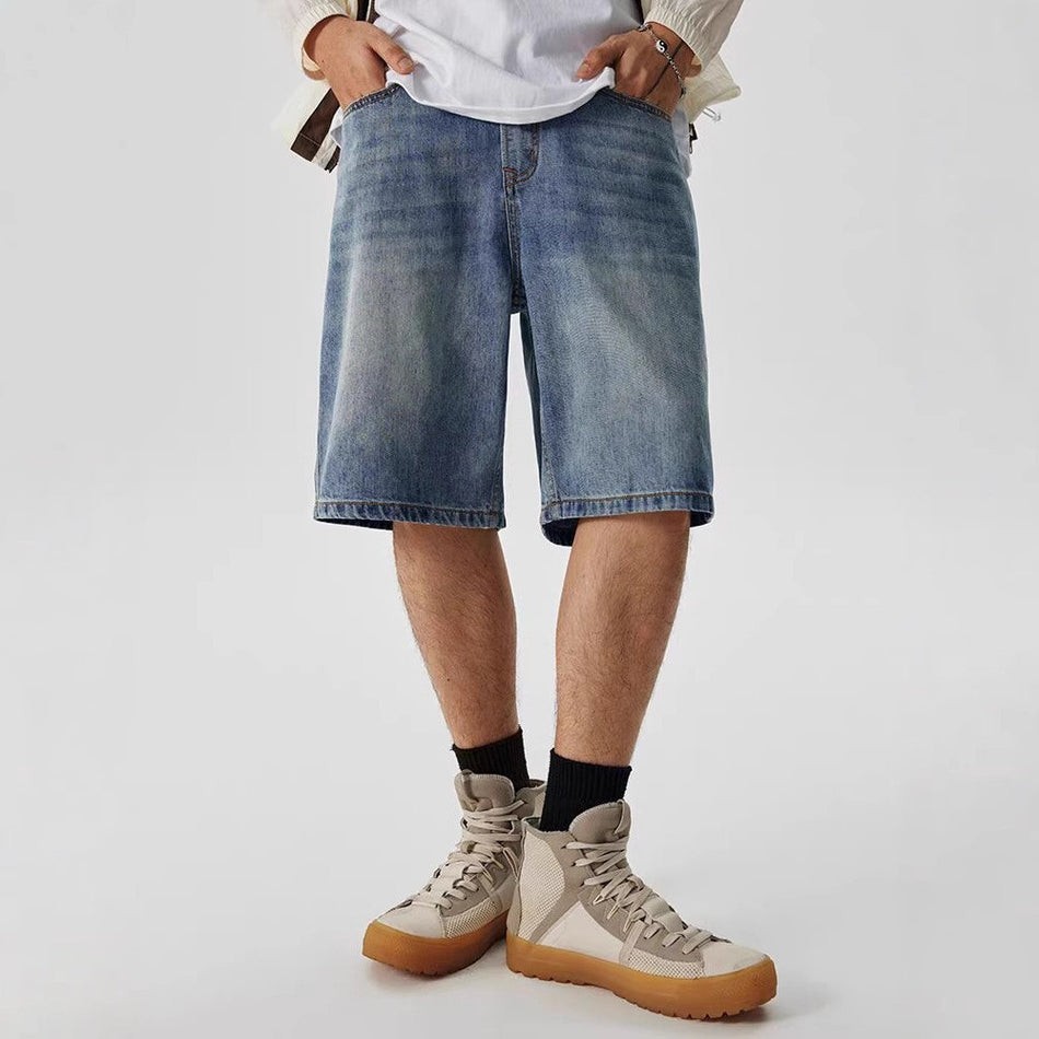 Blue Cat-Whisker Straight Summer Denim Shorts