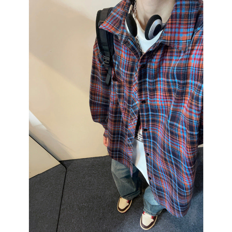 Oversized Plaid Shirt Men’s Retro Autumn Winter Casual