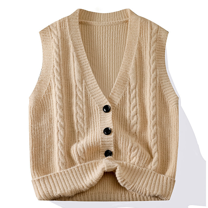 Sleeveless Sweater – Solid Color V-Neck Knitted Vest