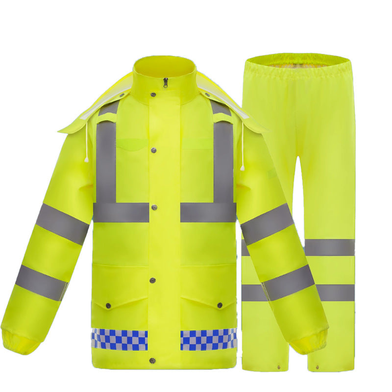 Reflective Traffic Duty Raincoat Set – Double-Layer Anti-Rainstorm Gear