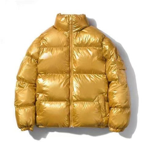 2025 Men’s Winter Shiny Stand-Collar Cotton Coat – Short Korean Style