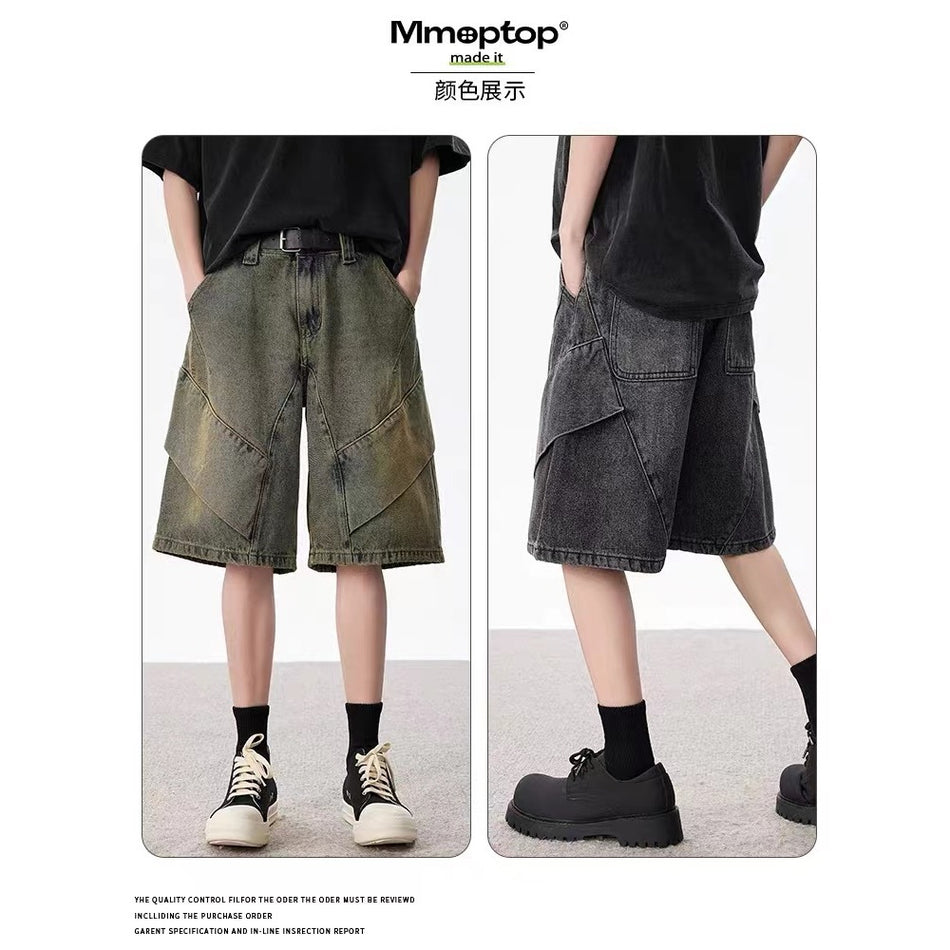 Deconstructed Yellow Mud Dye Denim Shorts