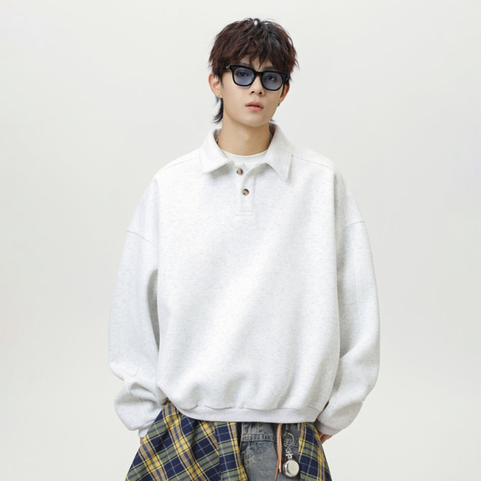 Men’s Heavyweight Lapel Sweatshirt – Retro Polo Pullover
