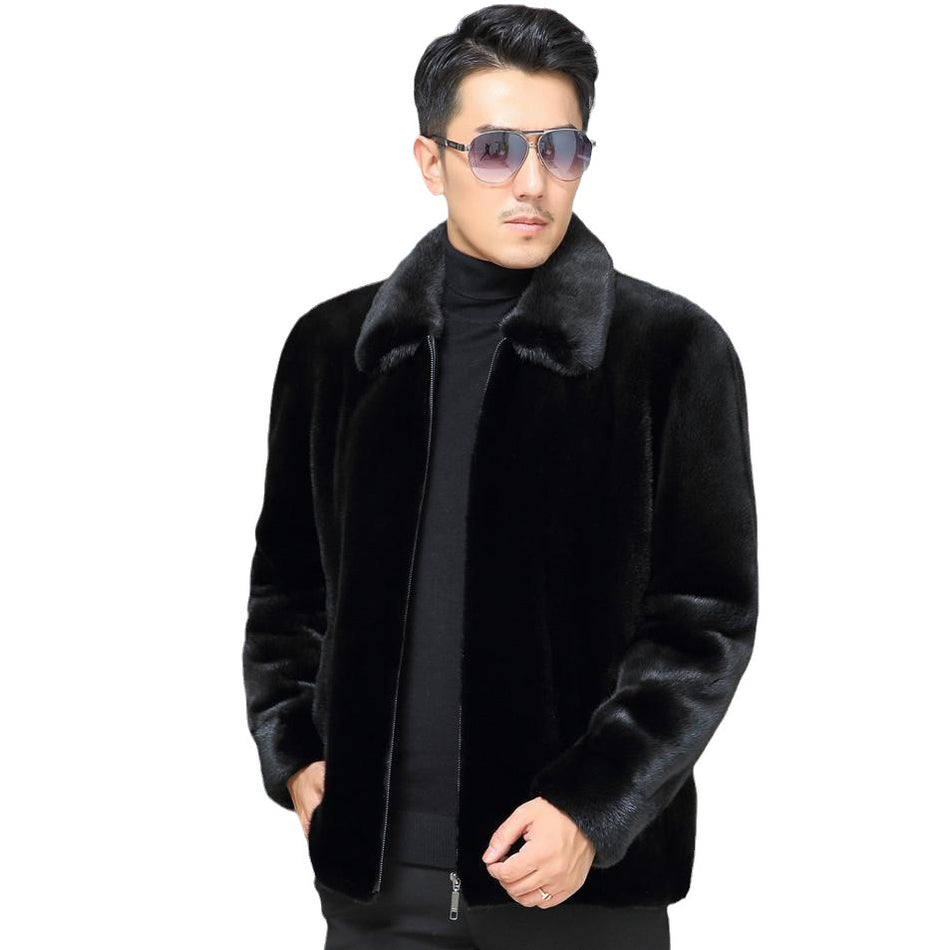Men’s Hooded Mink Fur Coat Winter Warm Black Jacket