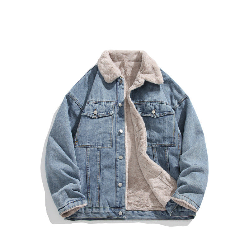 Men’s Winter Denim Jacket | Fleece-Lined Plus Size Fur Collar Coat
