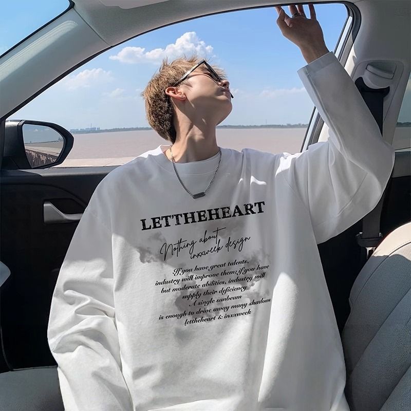Men’s Pure Cotton Long Sleeve T-Shirt – Autumn White Top