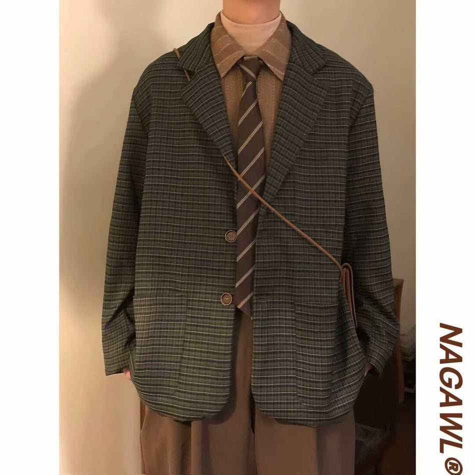 Men’s Plaid Suit Jacket – Autumn Winter British Casual Style