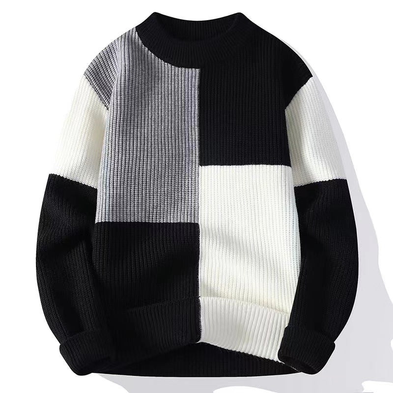 Men’s Contrast Color Knitted Sweater – Winter Warm Trend