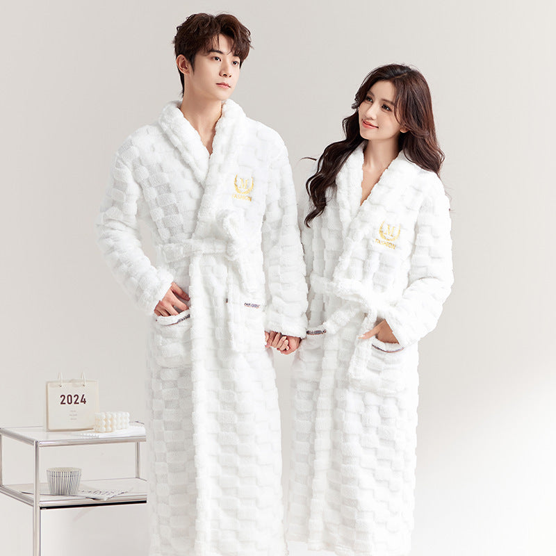 Winter Coral Fleece Bathrobe – Thick Flannel Nightgown for Men & Women