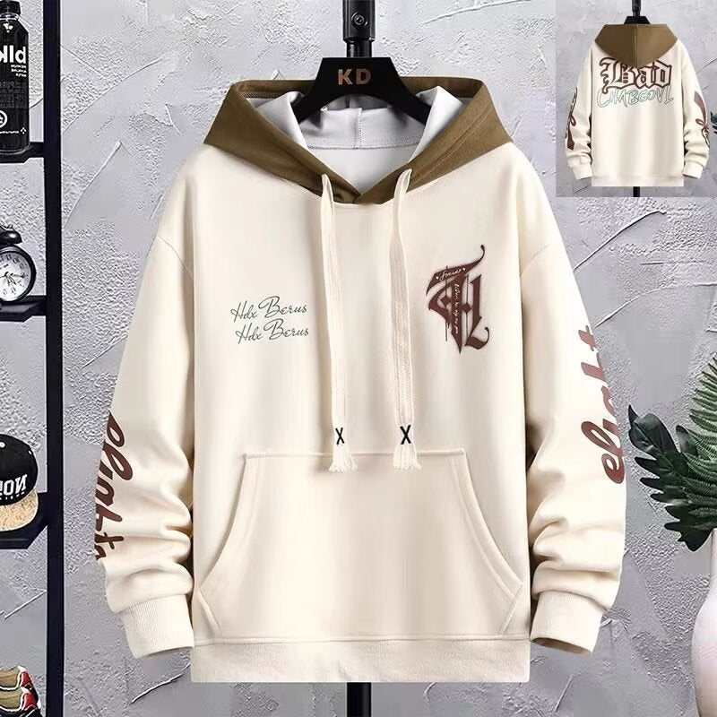 Letter Print Hoodie – Men’s Autumn Loose Pullover Sweat