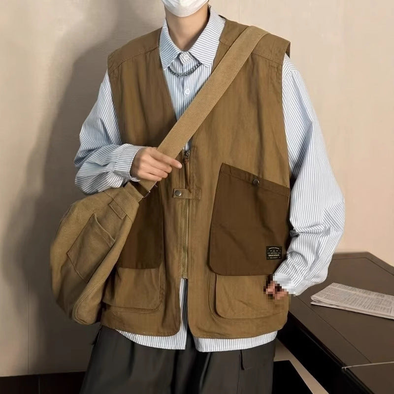Men’s Japanese Cargo Vest – Vintage Loose Sleeveless Jacket