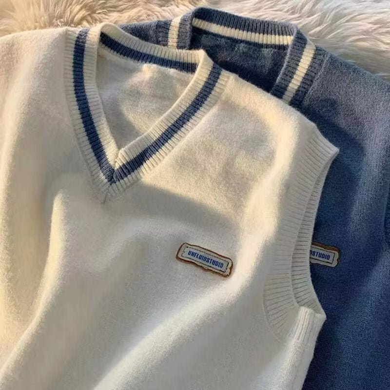 Men’s Sleeveless Sweater Vest – College V-Neck Autumn Knit