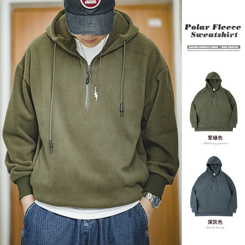 Vintage Half-Zip Fleece Hoodie Jacket for Men Autumn