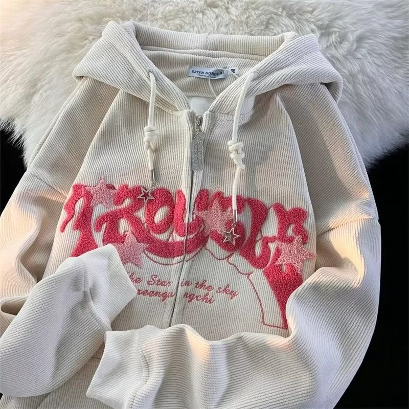 Retro Street Fashion Zipper Hoodie for Couples