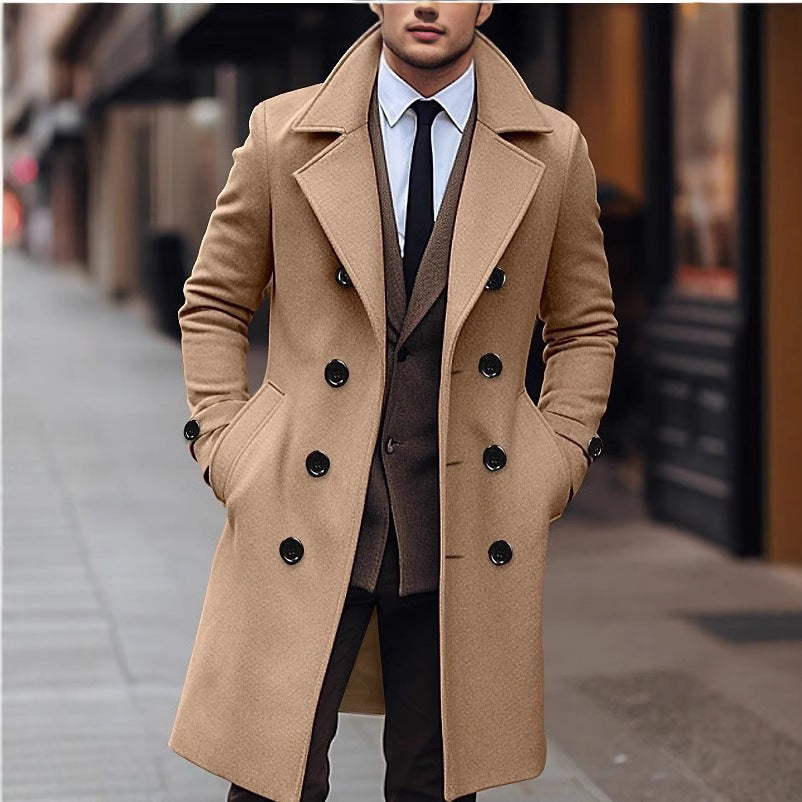 European & American Woolen Coat – Korean Double-Breasted Long Coat