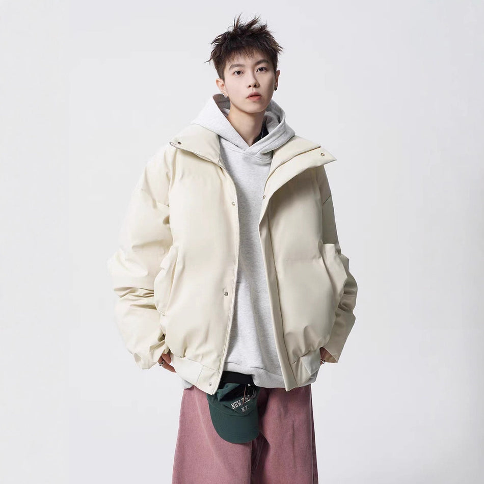 Men’s Short Cotton Puffer Jacket – Thickened Stand Collar Coat