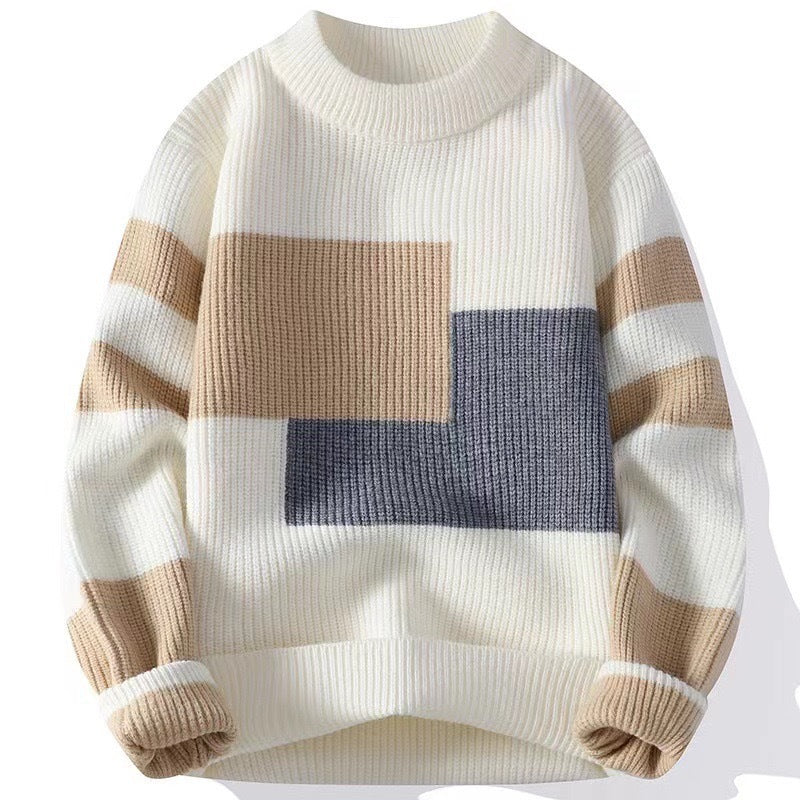 Men’s Contrast Color Crewneck Sweater – Korean Winter Style