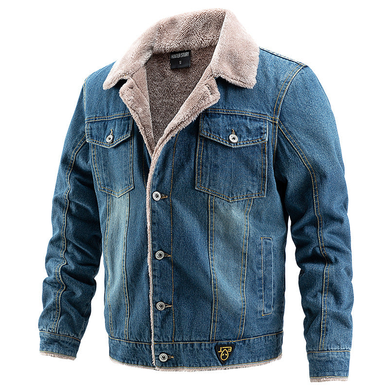 Men's Winter Denim Jacket Thickened Velvet Casual Warm Coat