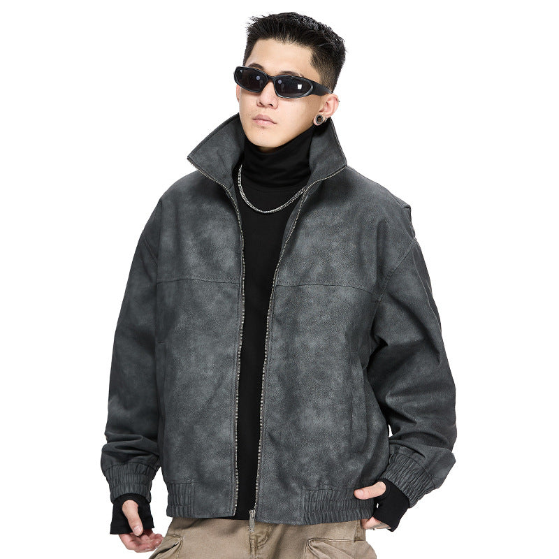 Men’s 2025 Retro Stand-Collar PU Leather Motorcycle Jacket