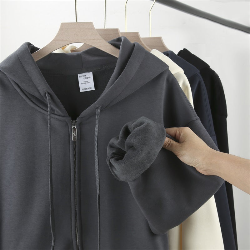 600g Silver Fox Velvet Hooded Zipper Sweater Unisex