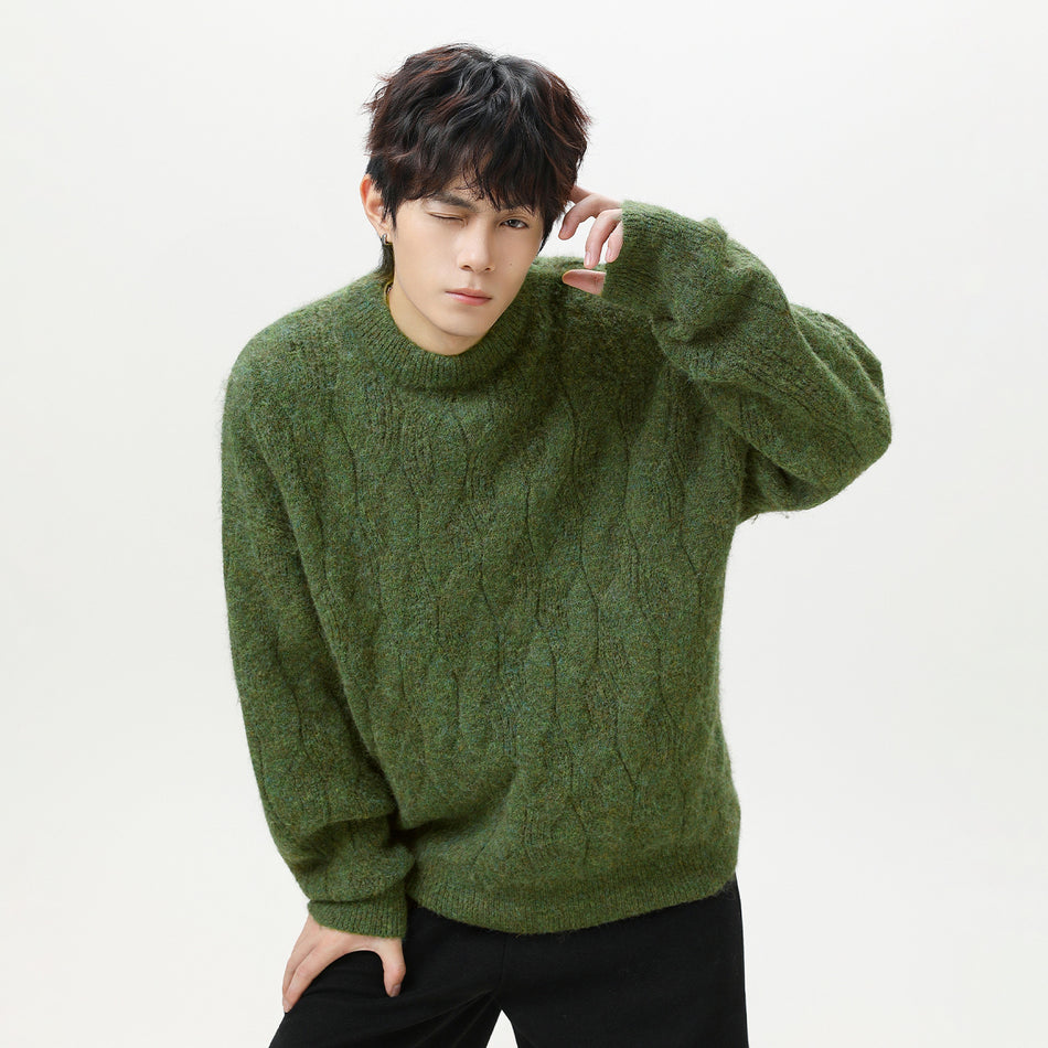 Men’s Mohair Cable Knit Half Turtleneck Sweater Retro
