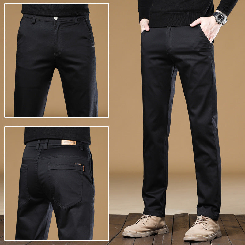 Htn2025 Cotton Straight Casual Pants Men's Autum Classy Cotton Pure Color Fashionable Versatile Men's Pants