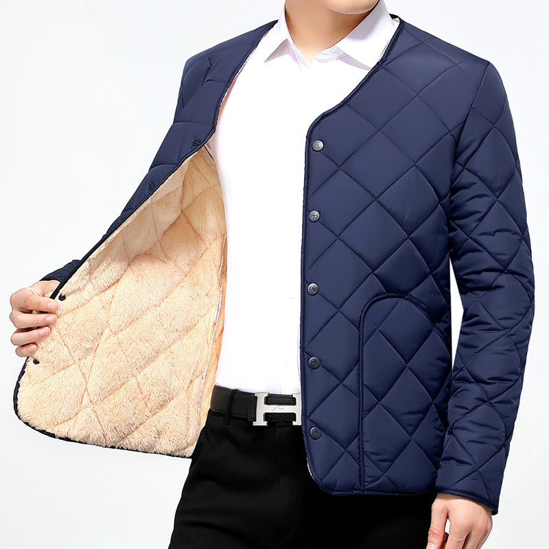 Men’s Short Down Cotton Jacket – Thick Fleece-Lined Winter Coat