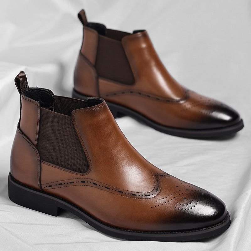 British Retro Chelsea Brogue Boots – Velvet Short Style