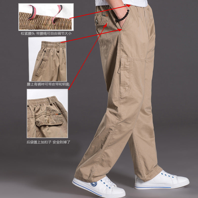 Washed Multi-Pocket Work Pants Men Loose