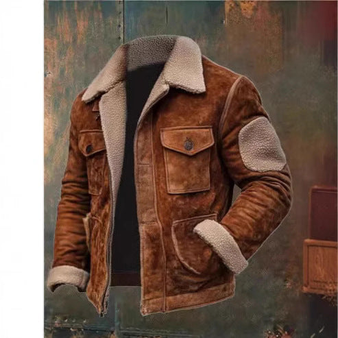 Men’s Lambskin Lapel Zipper Jacket – Autumn Winter Business Casual Coat