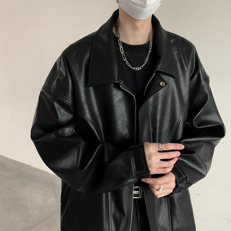 Men’s 2025 Spring-Autumn PU Leather Loose Motorcycle Jacket