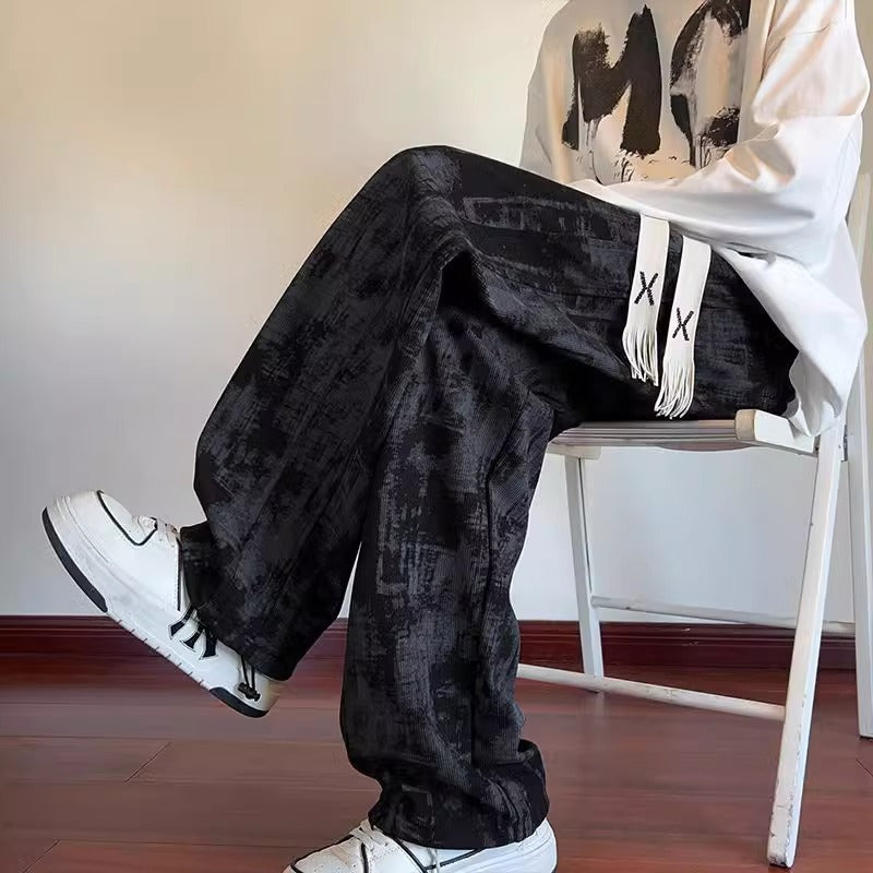 Tie-Dye Wide-Leg Sports Pants Men Teens