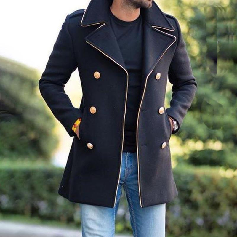 European-Style Double-Breasted Wool Coat – Slim-Fit Mid-Length